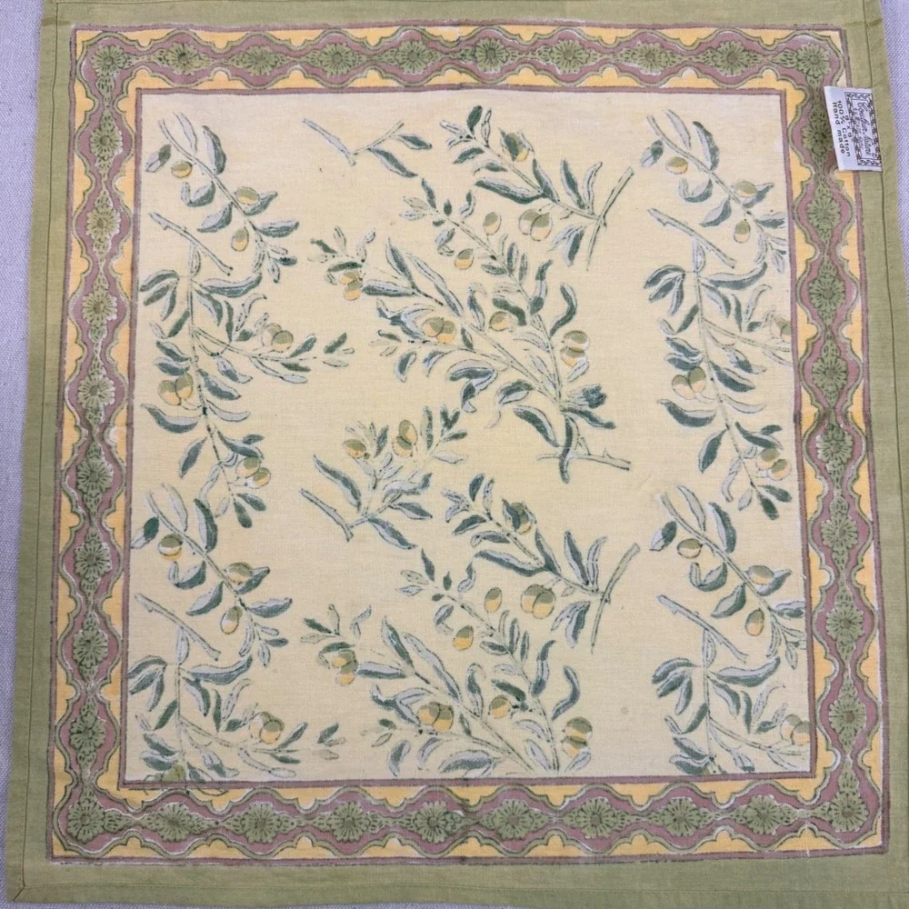 Set of 3 Couleur Nature Bruno Lamy Olive Branch Napkins Yellow Green 19